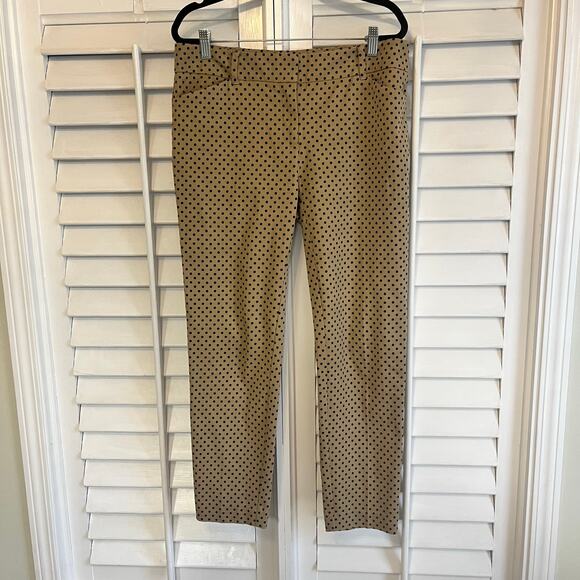 New York & Company Stretch Tan And Black Polka‎ Dot Dress Pants Size 8 - Picture 1 of 9